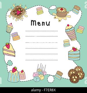 Panificio doodle menu vuoto della scheda colori pastello Illustrazione Vettoriale