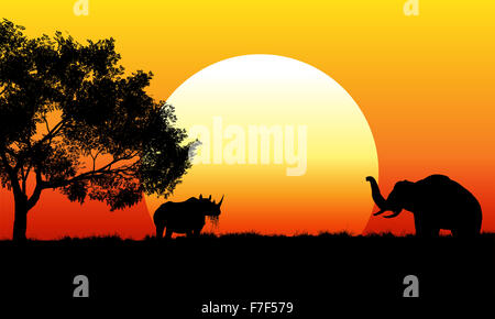 Illustrazione di un safari Africano scena Foto Stock