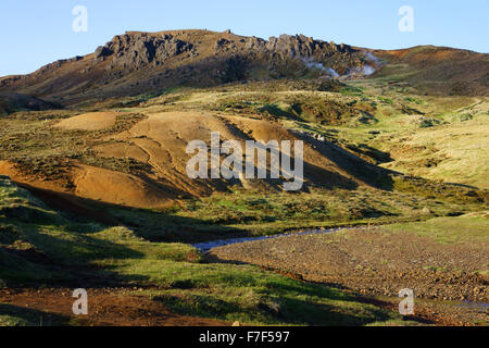 Primavera calda e fumante, Hengill montagne, Hveragerdi, SW Islanda Foto Stock