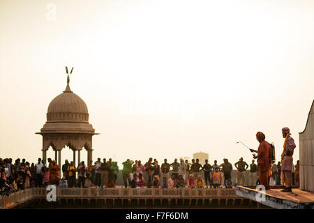 Lathmar Holi Celebrazioni in Nand Tempio Rae, Nandagaon, Braj, Uttar Pradesh, India Foto Stock