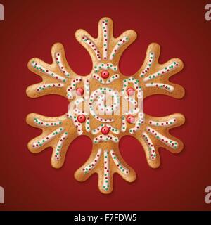 Ornati vettore realistica tradizionale Natale gingerbread il simbolo del fiocco di neve. Illustrazione Vettoriale Illustrazione Vettoriale
