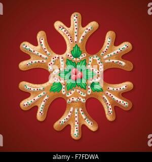 Ornati vettore realistica tradizionale Natale gingerbread il simbolo del fiocco di neve. Illustrazione Vettoriale Illustrazione Vettoriale