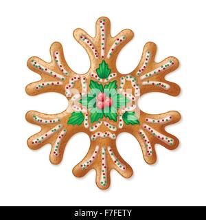 Ornati vettore realistica tradizionale Natale gingerbread il simbolo del fiocco di neve. Illustrazione Vettoriale Illustrazione Vettoriale