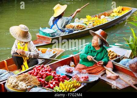 Bangkok Mercato Galleggiante di Damnoen Saduak, Bangkok, Thailandia Foto Stock