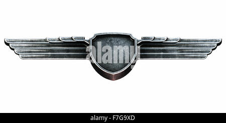 Nero ali in metallo isolato su sfondo bianco vista dal basso. 3D render Foto Stock