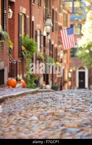 Autunno su Acorn Street in Beacon Hill, Boston, Massachusetts Foto Stock