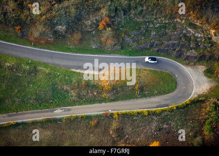 Strade a serpentina nei vigneti di Oberwesel vicino a Loreley, Valle del Reno, il vino del Reno e colorati di foglie di vite, Golden ottobre, Foto Stock