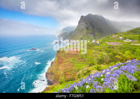 Madeira - paesaggio di cliff costa vicino Ponta Delgada, Madeira, Portogallo Foto Stock