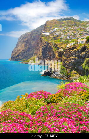 Vista a Cabo Girao Cliff - Camara de Lobos, isola di Madeira, Portogallo Foto Stock