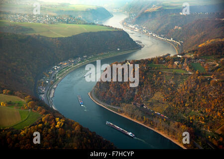 La Loreley, Lorelei rock, rock di scisto nel Patrimonio Mondiale UNESCO Valle del Reno superiore e centrale in Sankt Goarshausen Sankt Goar, Foto Stock