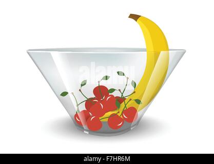 Realistico ciotola di vetro con frutta Illustrazione Vettoriale