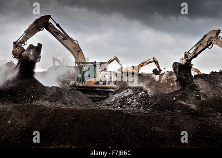 Escavatori al sito dell'ex Phoenix impianto siderurgico in Dortmund Hoerde. Foto Stock