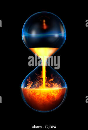 Vecchia fiamma / 3D render di clessidra che scorre il fuoco liquido Foto Stock