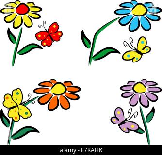 Fiori con farfalle Illustrazione Vettoriale