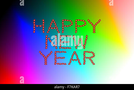 Felice Anno Nuovo fatta da cuori in astratto sfondo colorato. Illustrazione per la vacanza design. Biglietto di auguri, banner Foto Stock