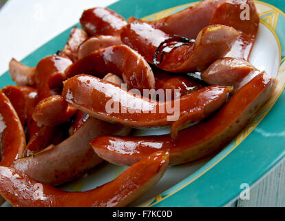 Prinskorv - piccolo svedese salsiccia. Foto Stock