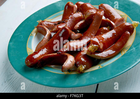 Prinskorv - piccolo svedese salsiccia. Foto Stock