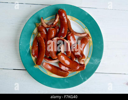 Prinskorv - piccolo svedese salsiccia. Foto Stock