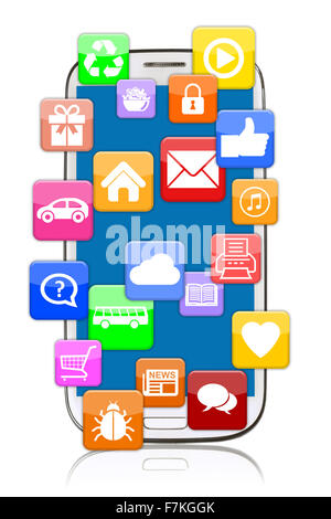 Smart phone mobile con applicazione app app scaricate per la comunicazione internet online Foto Stock