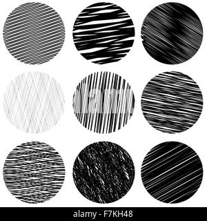 Set di Black colpi diagonali pattern. Schizzo cerchi. Foto Stock