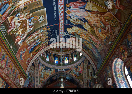 Arsani Monastero Santa Chiesa di San Marco della morte, interni con affreschi, isola di Creta, Grecia Foto Stock