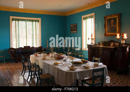 Vista interna della sala da pranzo presso l'eremo, Presidente Andrew Jackson Mansion e Home, Nashville, Davidson County, Tennessee, Stati Uniti d'America Foto Stock