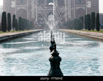 Fontana fila al Taj Mahal Foto Stock