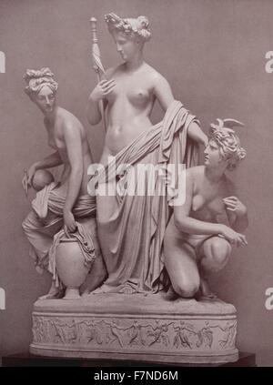 Le tre Parche da J.B. De Bay. Questo gruppo, nel museo di scultura rappresentano le tre Parche, o figlie della notte dei tempi classici - Clotho il filatore, Lachesis, che determina la partita della vita e Atropo la inevitabile. Foto Stock