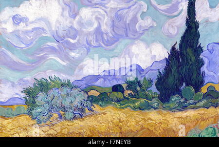 Quadro Van Gogh Campo di Grano e Cipressi Stampa su Tela Vernice Pennellate 