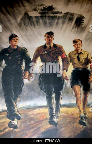 La seconda guerra mondiale la propaganda poster raffiguranti soldati nazista a piedi nella parte anteriore di un serbatoio. Datata 1941 Foto Stock