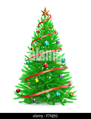 Albero di natale con ornamenti colorati Foto Stock