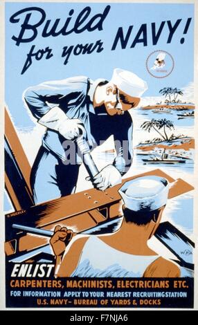 Creare per il Navy! Arruolarsi! Falegnami, macchinisti, elettricisti ecc da Robert Muchley. Poster incoraggiante operai qualificati per partecipare alla Seabees come parte dello sforzo di guerra. Foto Stock