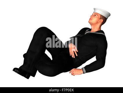 3D render digitale di un giovane marinaio in appoggio isolati su sfondo bianco Foto Stock