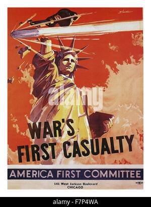 La seconda guerra mondiale la propaganda poster della America Primo Comitato intitolato 'guerra la prima vittima". Datata 1940 Foto Stock