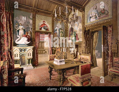 Fotografia della sala da pranzo nel castello di Neuschwanstein, Alta Baviera, Germania. 1930 Foto Stock