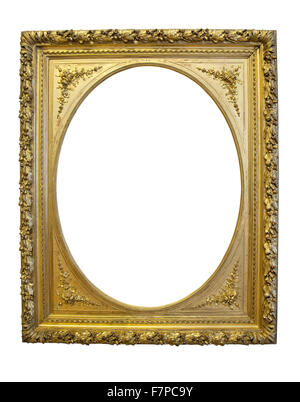 Oro Vintage oval picture frame isolati con percorso di clipping su bianco Foto Stock