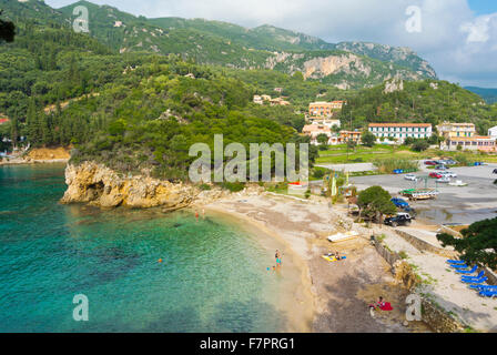 Agios Petros spiaggia, Palaiokastritsa, Paleokastritsa, western Corfù, CORFU, ISOLE IONIE, Grecia Foto Stock