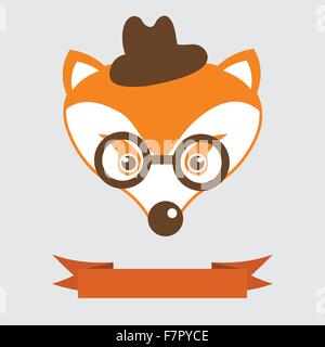 Fox nel cappello bowler e monocolo, in stile vintage ritratto Illustrazione Vettoriale