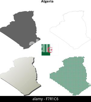 Algeria mappa di contorno impostato Illustrazione Vettoriale