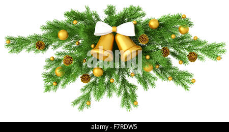 Decorazione di natale con campanelli d'oro e bianco isolato di prua rendering 3D Foto Stock