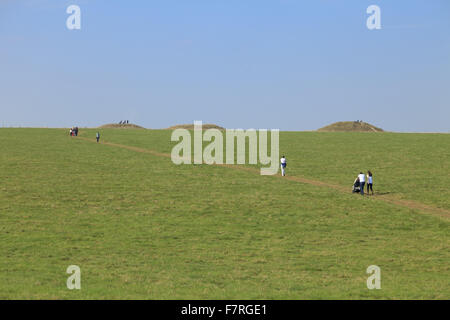 Cursus tumuli in Stonehenge il paesaggio, Wiltshire. Il paesaggio è costellato di monumenti antichi. Foto Stock