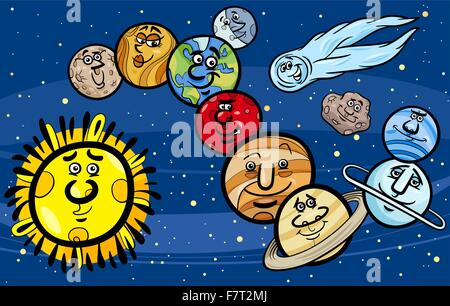 Sistema solare pianeti cartoon illustrazione Illustrazione Vettoriale