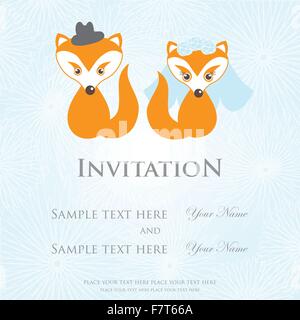 Disegnato a mano matrimonio amore fox giovane sullo sfondo Illustrazione Vettoriale