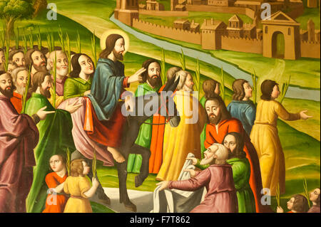 Chiesa Apostolica Armena, murale, scena del Nuovo Testamento, entrata in Gerusalemme, Cattedrale Vank, Jolfa o nuova Julfa Foto Stock