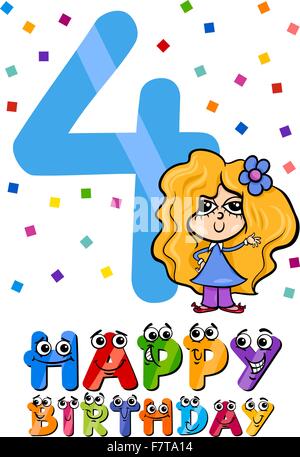 Quarto compleanno design cartoon Illustrazione Vettoriale