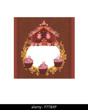 Gingerbread house , telaio vintage Illustrazione Vettoriale