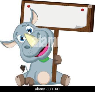 Funny cartoon rhino con segno vuoto Illustrazione Vettoriale