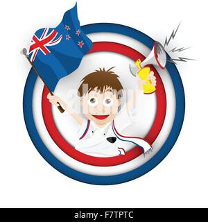 Nuova Zelanda tifoso di calcio bandiera Cartoon Illustrazione Vettoriale