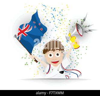 Nuova Zelanda tifoso di calcio bandiera Cartoon Illustrazione Vettoriale