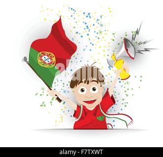 Il Portogallo tifoso di calcio bandiera Cartoon Illustrazione Vettoriale